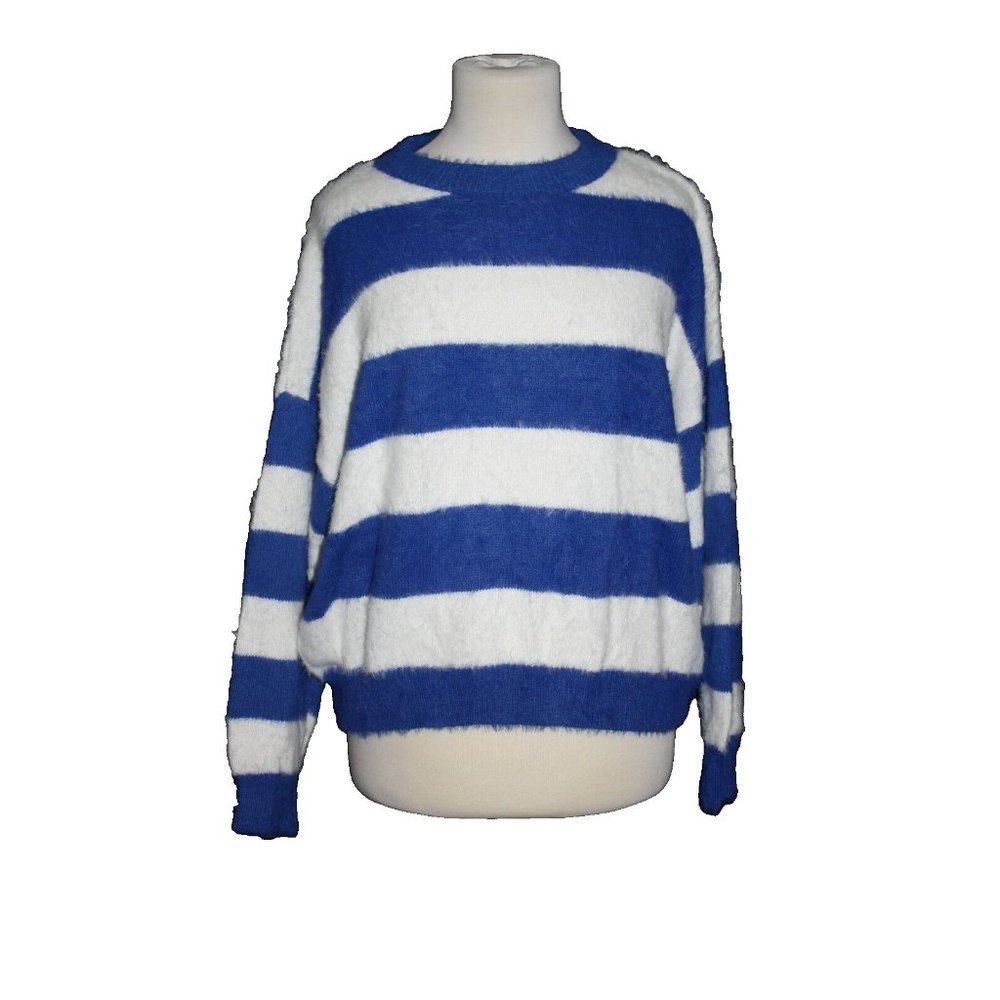 Maison Mascallier Women's Sweater Size Small S Cobalt Blue White Stripe NEW
